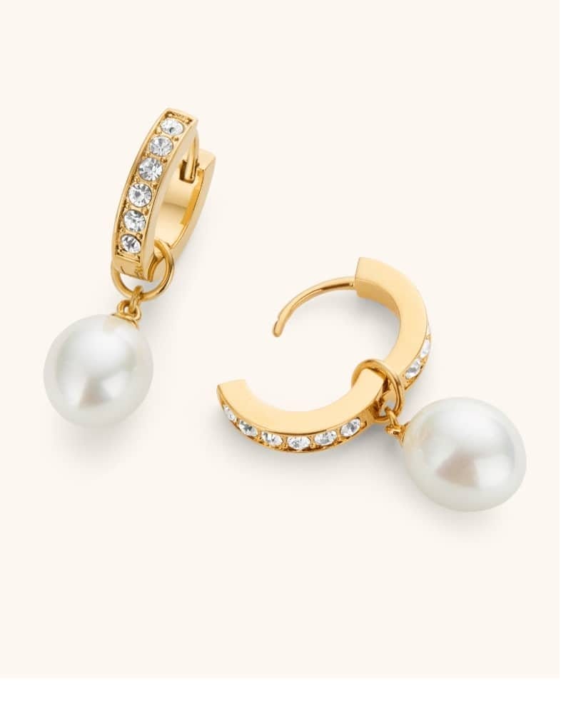 pearl drop crystal huggie earrings