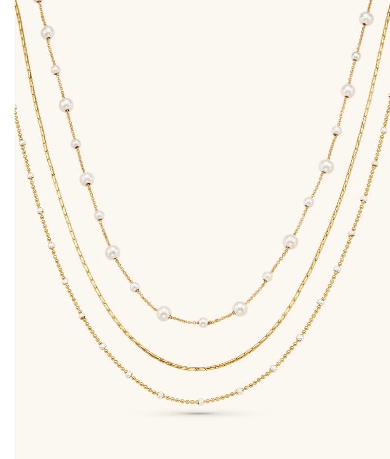 Nova Pearl Multi Chain Necklace (Gold)