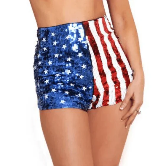 Stars &amp; Stripes Sequin High Waisted Shorts