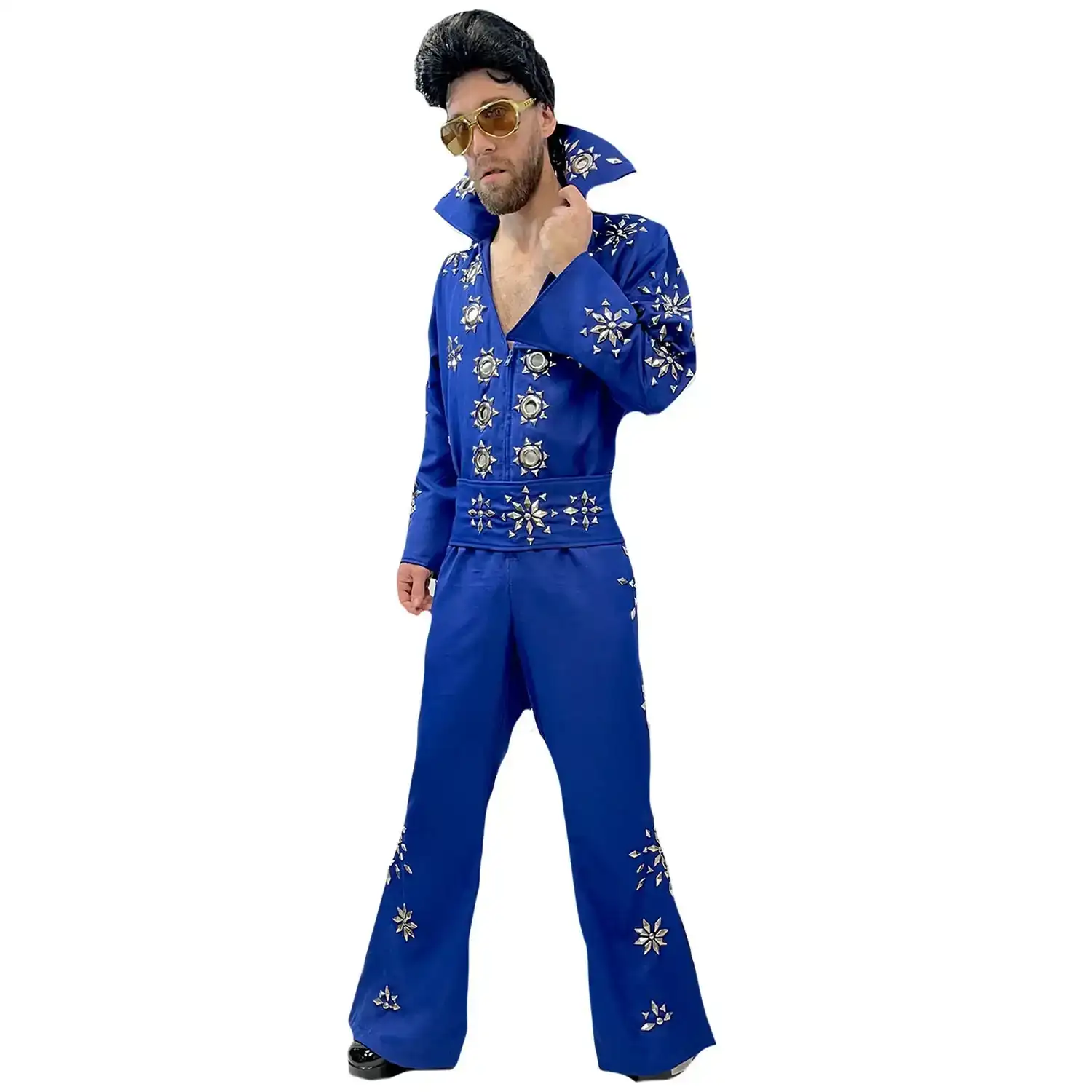 Supreme Vegas High Fashion Elvis Presley Blue Jumpsuit Adult Costume