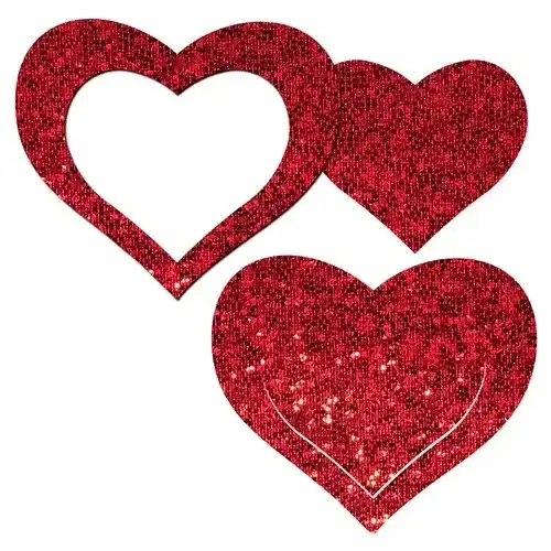 Peek A Boo Red Glitter Heart Nipple Pasties