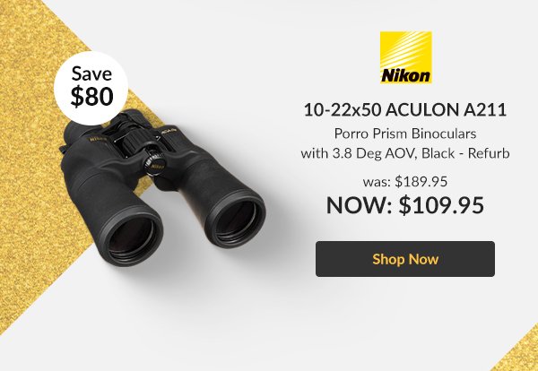 10-22x50 ACULON A211 Porro Prism Binoculars w/3.8 Deg AOV, Black - Refurb