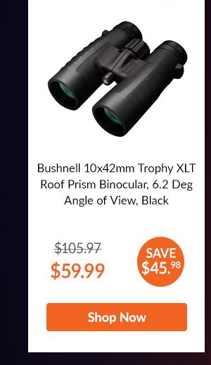 Bushnell 10x42mm Trophy XLT Roof Prism Binocular, 6.2 Deg Angle of View, Black