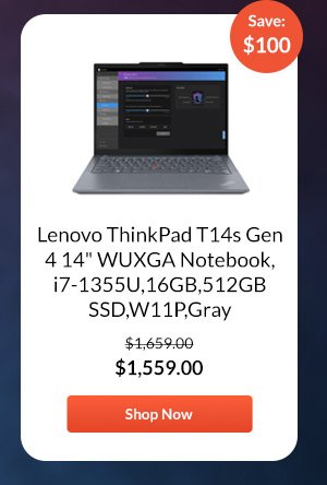 Lenovo ThinkPad T14s Gen 4 14inches WUXGA Notebook, i7-1355U,16GB,512GB SSD,W11P,Gray