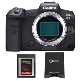 Canon EOS R5 Mirrorless Camera Body with 128GB CFexpress Card, Reader