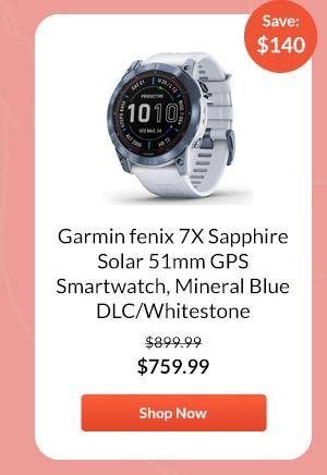 Garmin fenix 7X Sapphire Solar 51mm GPS Smartwatch, Mineral Blue DLC/Whitestone