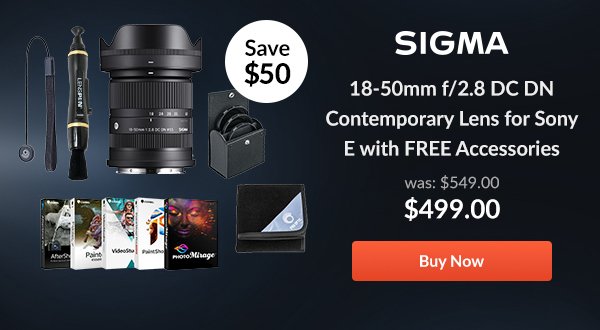 Sigma 18-50mm f/2.8 DC DN Contemporary Lens for Sony E w/PC Software & Acc Kit