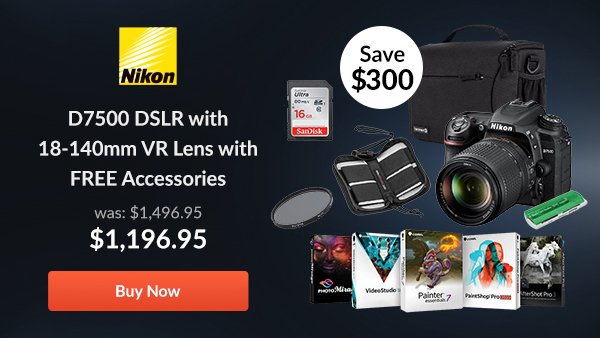 Nikon D7500 DSLR with 18-140mm VR Lens - With Free PC Accessory Bundle