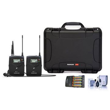 Sennheiser ew 112 P G4 Camera Lavalier Set, Bodypack Transmitter, ME 2 Lav Omni Mic, A1: 470 - 516 MHz - Bundle With 4 AA NiMH 2900mAh Batteries/Charger, SKB iSeries Waterproof Case, Pro Optic Cleaning Kit