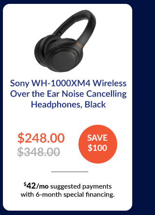 Sony WH-1000XM4 Wireless Over the Ear Noise Cancelling Headphones, Black