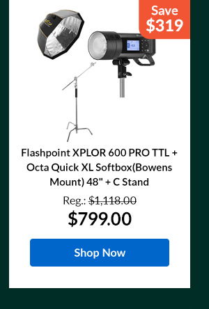 Flashpoint XPLOR 600 PRO TTL + Octa Quick XL Softbox(Bowens Mount) 48inches + C Stand