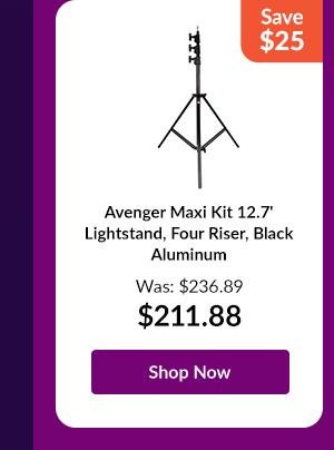 Avenger Maxi Kit 12.7' Lightstand, Four Riser, Black Aluminum