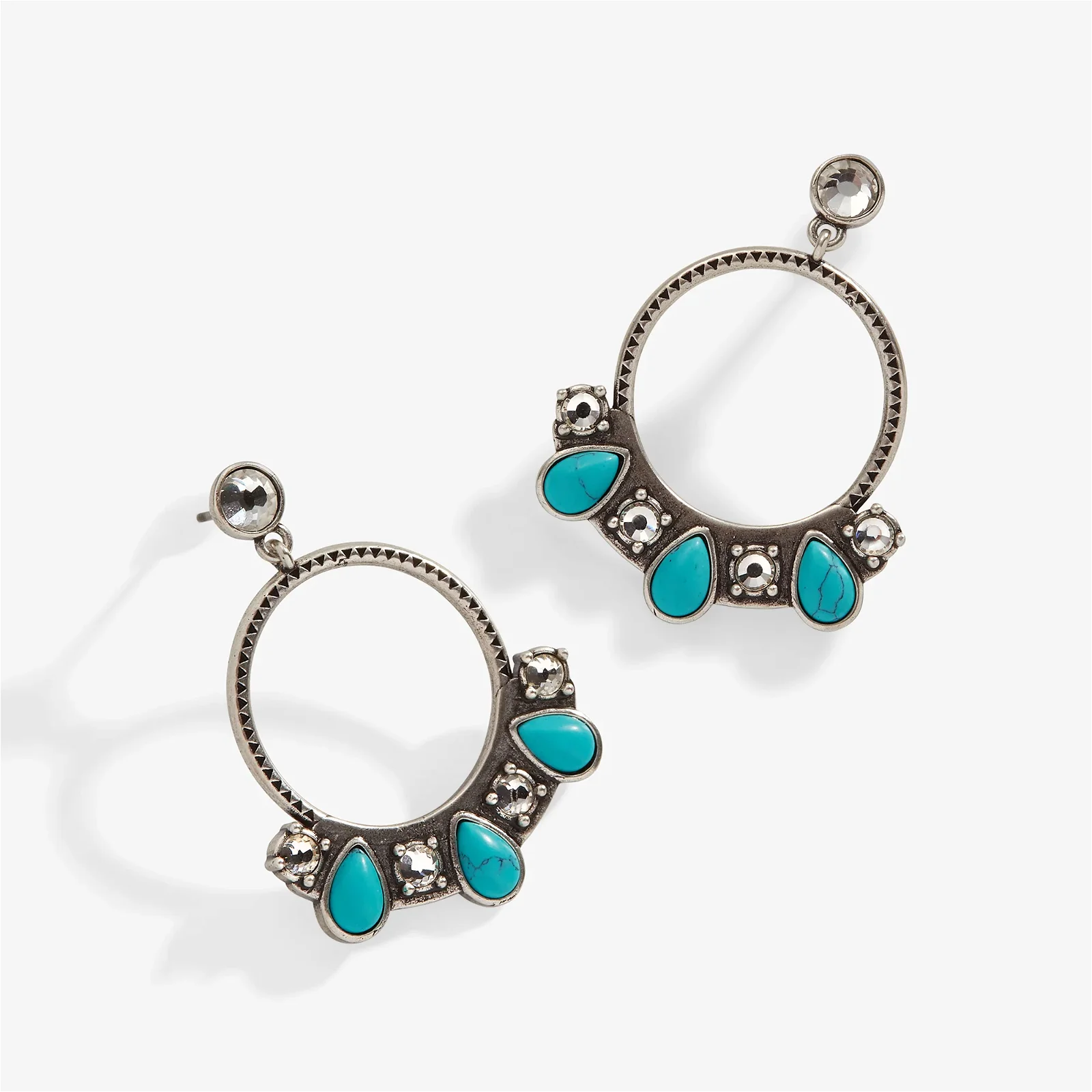 Image of Turquoise and Crystal Hoop Earrings