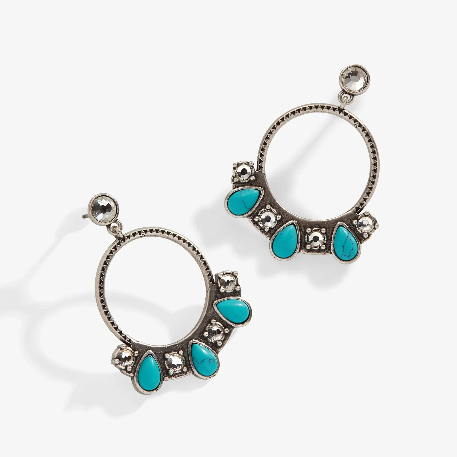 Turquoise and Crystal Hoop Earrings