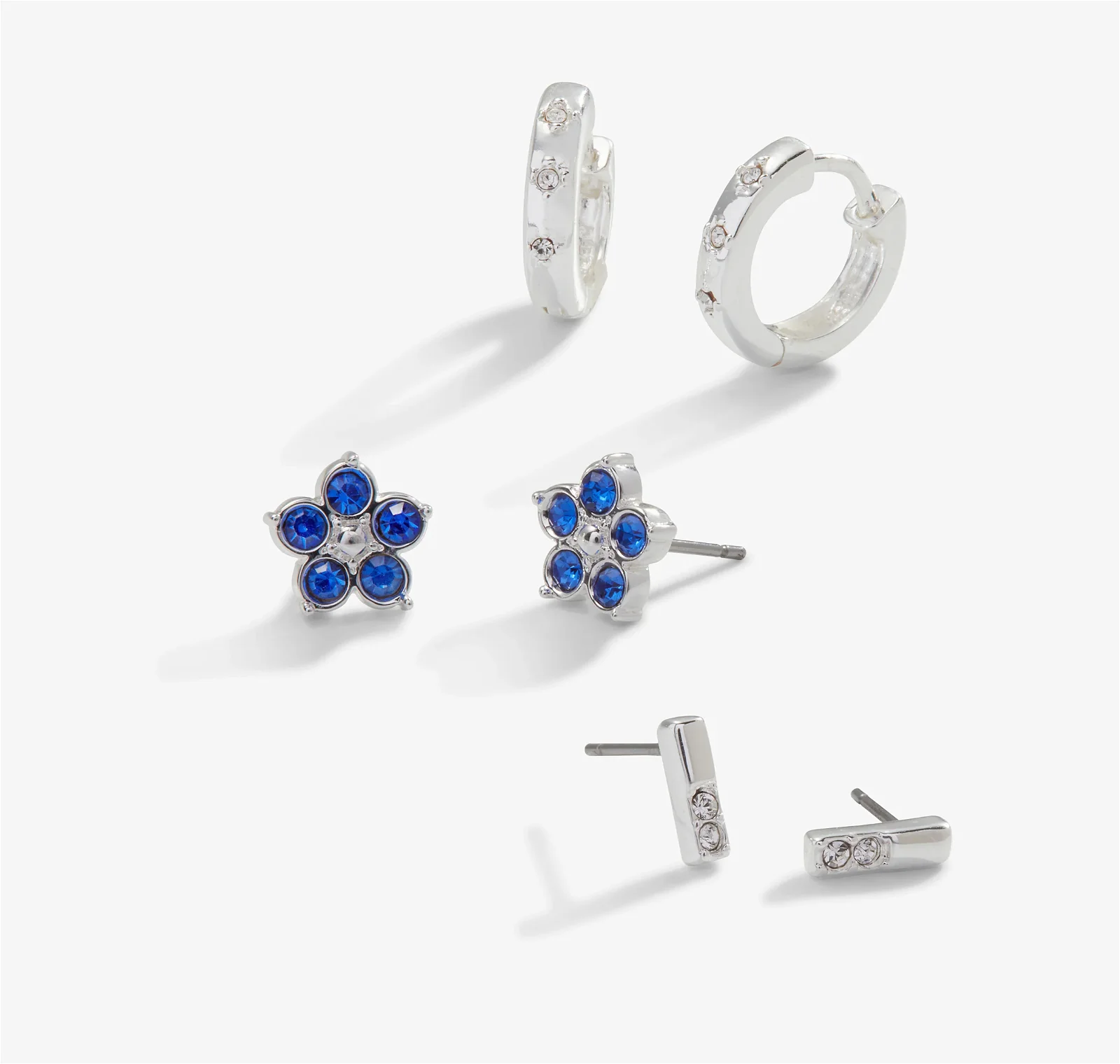 Crystal Forget-Me-Not Flower Stud + Hoop Earrings, Set of 3