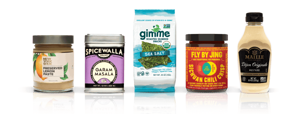 5 featured ingredients including Spicewalla Garam Masala, Fly By Jing Chili Crisp, and more.