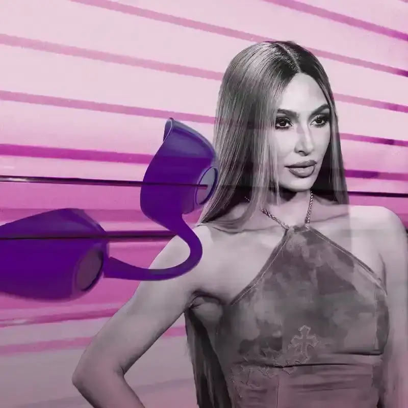 illustration of kim kardashian and a tanning bed and tanning goggles