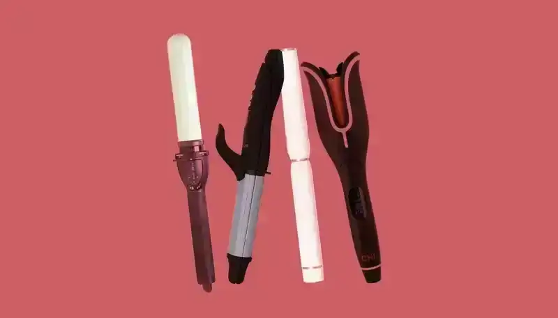 Best Curling Irons: a collage of four curling irons on a red background