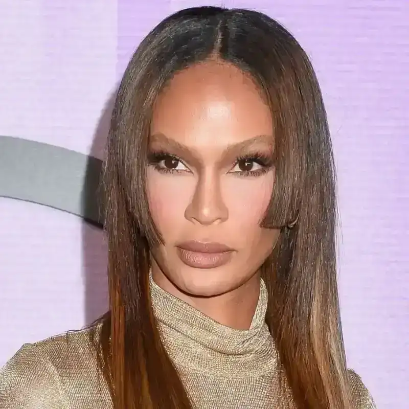 side-by-side diptych of Sydney Sweeney with long butterfly layers. In the middle is Joan Smalls with a hime cut. On the right is Ashley Park with long layers with a side part.