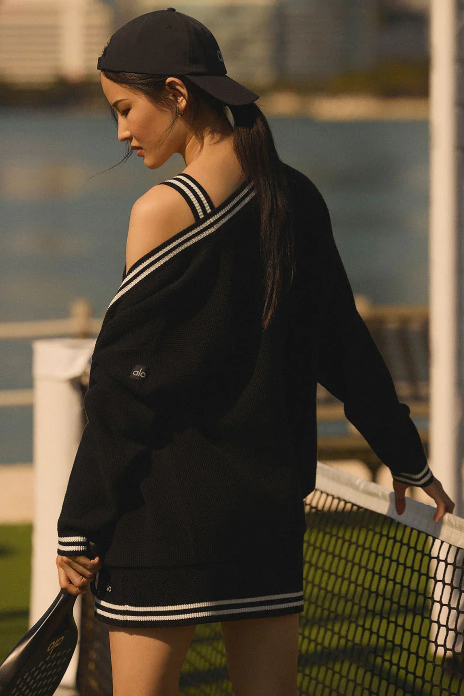 Tennis Club Sweater Knit Cardigan - Black/Ivory