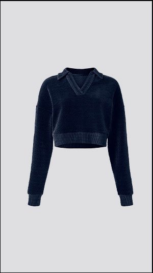 Cropped Cozy Day Henley Pullover - Navy