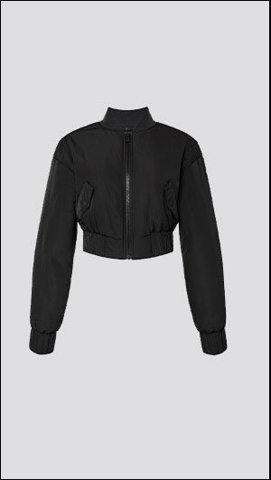 Cropped Break Line Bomber Jacket - Black