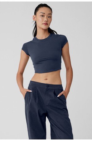 Alosoft Crop Finesse Short Sleeve - Navy - Navy / M