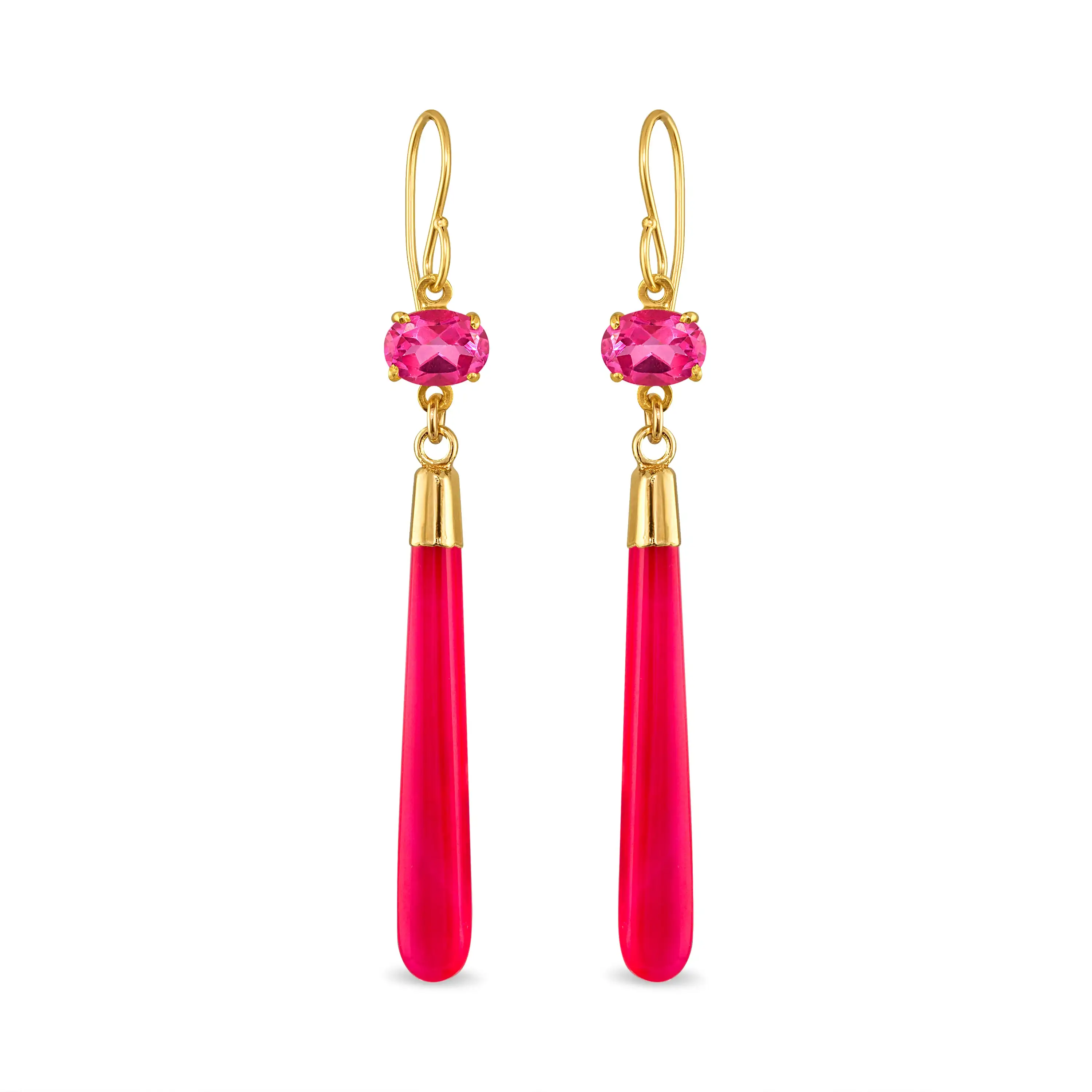 Image of Gemdrop Dangles - Pink Topaz & Fuchsia Chalcedony