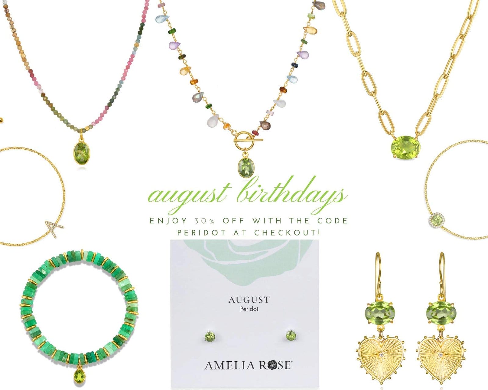 peridot and diamond necklaces, earrings and bracelets