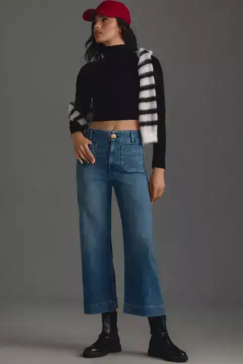 The Colette Cropped High-Rise Wide-Leg Jeans by Maeve