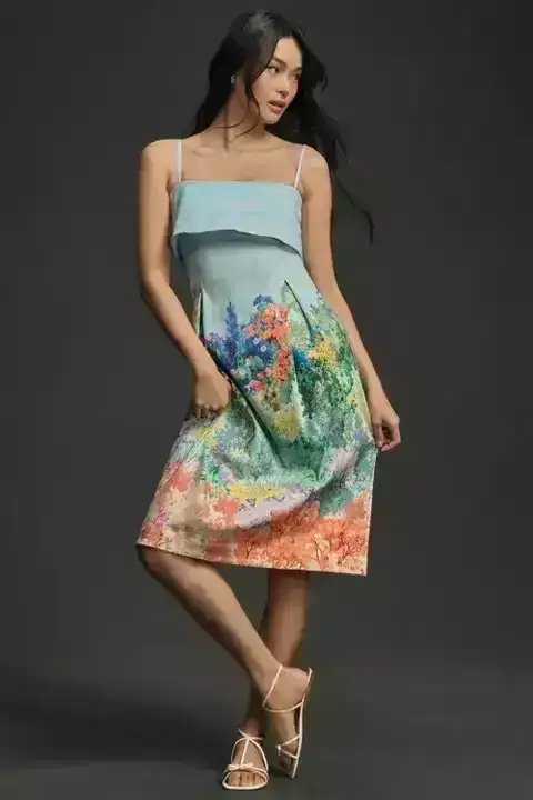 By Anthropologie Sleeveless Printed Knee-Length Dress