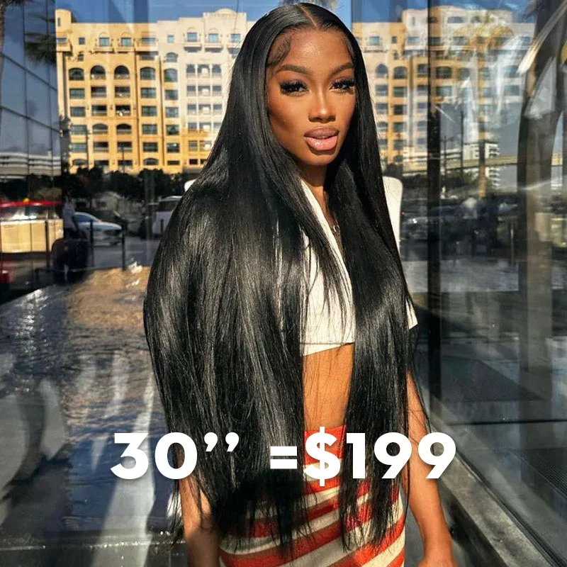 Pre-Cut 13x4 Lace Front Straight Bleached Knots Natural Black Human Hair Wig Free Part