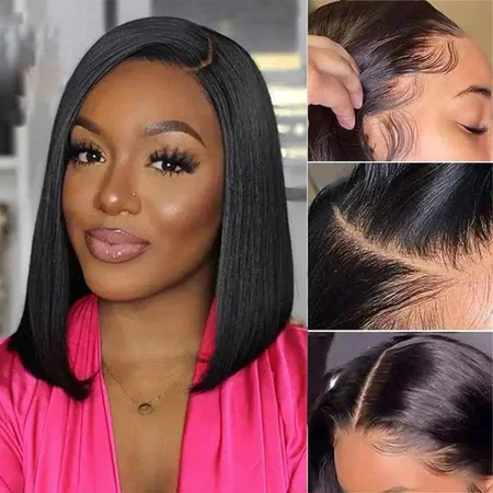 [Super Sale]13x4 Lace Frontal Short Bob Wig - Straight Human Hair Pre-bleached knots with Free Part