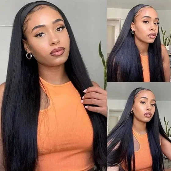 22&quot; Glueless Headband Straight Full Machine Made No Lace Human Hair Wig