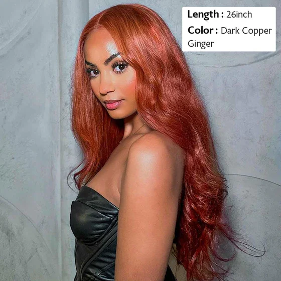 6x5 Pre-Cut Lace Dark Ginger Brown Colored C Part Easy-Wear Glueless Loose Body Wave Human Hair Wigs