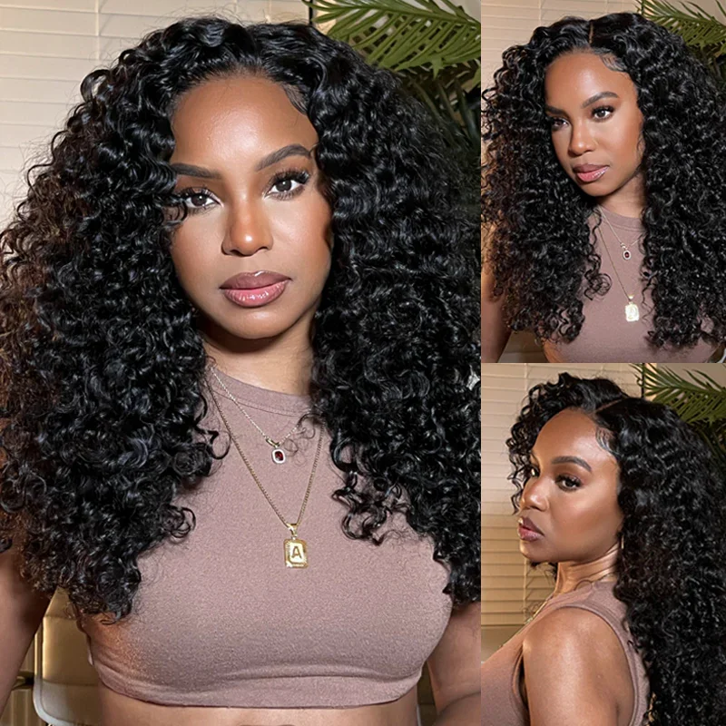 Jerry Curly Pre-Cut 5x5 Lace Closure Real Glueless Wig Pre-Plucked/Pre-Bleached Natural Black Human Hair Wigs