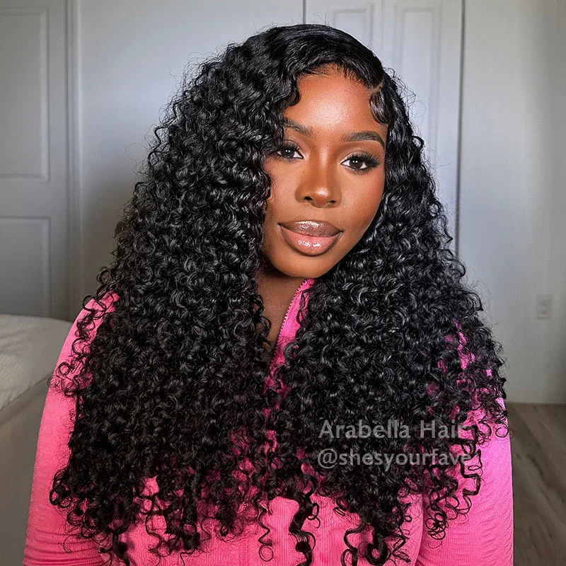 Jerry Curly Pre-Cut 5x5 Lace Closure Real Glueless Wig Pre-Plucked/Pre-Bleached Natural Black Human Hair Wigs