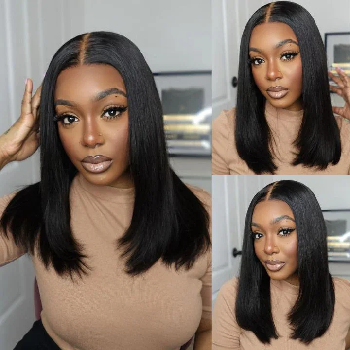 【Limited Design】Easy-Wear Glueless 6x5 Pre-Cut Lace Straight Wig With Bleached Knots - Human Hair In Natural Black With Color Choices