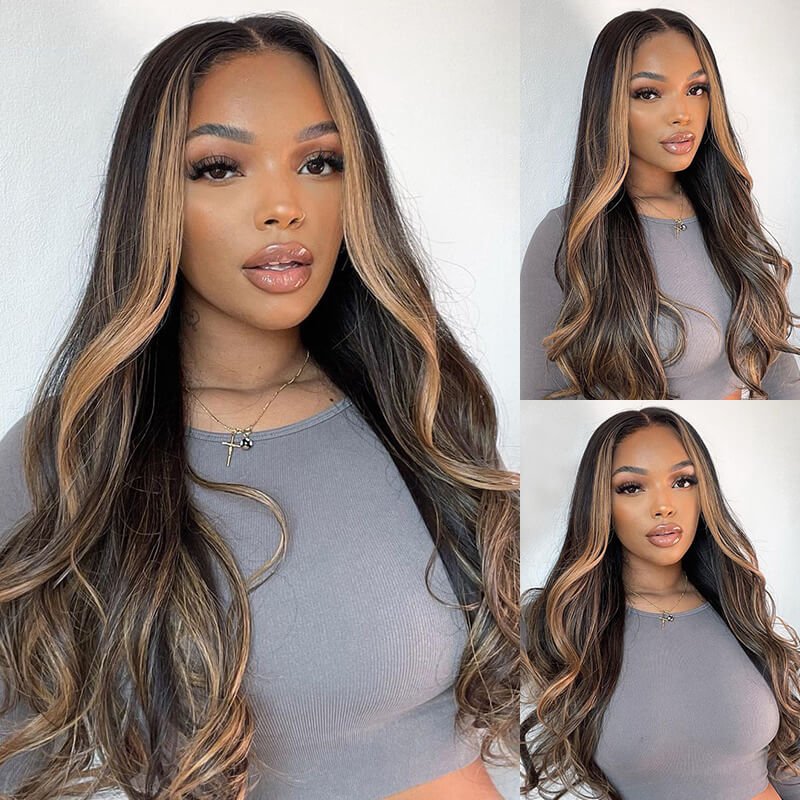 18" 4x4 Glueless Lace Highlight Body Wave #30 Colored Human Hair Wig