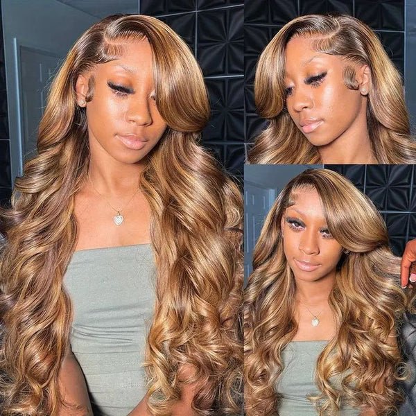 [clearance] 30&quot;-32&quot;Long Length 13x4 Lace Front Body Wave Piano Highlight Colored Human Hair Wig Free Part