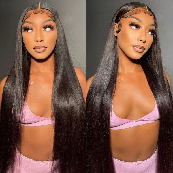 Glueless Wig Ready to Go Silky Straight 13x4 Lace Frontal Pre Plucked &amp; Bleached Breathable Cap Free Parting Human Hair