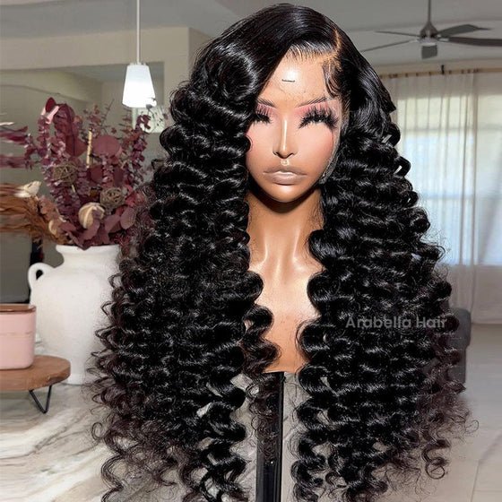 Wand Curls Long Length Glueless Lace Front Pre-Bleached Knots Natural Black Human Hair Wigs