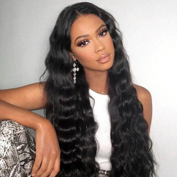 13x4 Lace Frontal New Upgraded Body Wave Pre-Plucked Natural Black Human Hair Wig Free Part