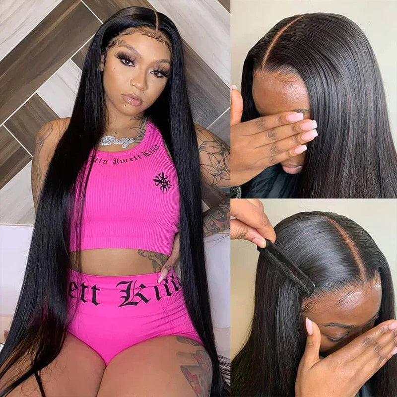 HD Lace Straight 13x4 Frontal Wig Invisible Swiss Lace Wig Real HD Lace Natual Black Free Part