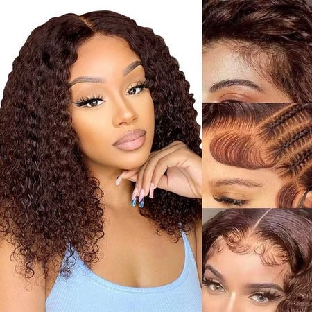 Bogo Sale | #4 Chestnut Brown Color+Natural Black-Deep Wave-16inches-4x4 Lace