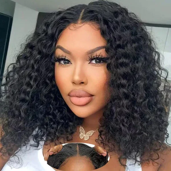 Glueless Short Shoulder Length 6-inch Deep Lace Front Natural Color Human Hair Wigs