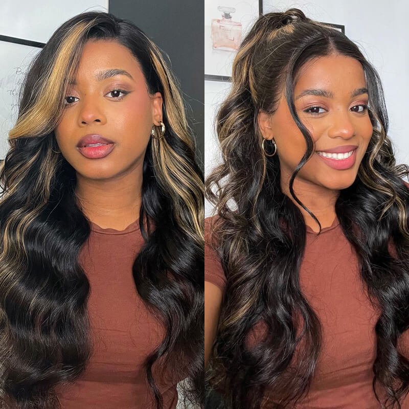30" 13x4 Lace Front Highlights #30 Color Straight/Body Wave Colored Wigs Glueless Human Hair Wig