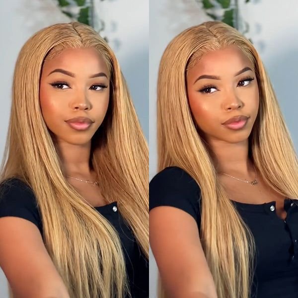 22" 5x5 Glueless Lace #27 Light Brown Colored Wig Straight Human Hair Wigs