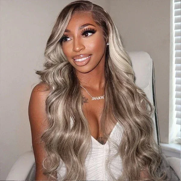 #P18/613 Blonde Highlight Color Blowout In Wavy 13x4 Lace Front Human Hair Wigs