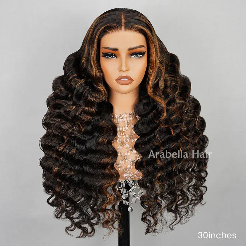 #30 Highlighted Loose Wave 13x4 Lace Frontal Human Hair Wig With Bleached Knots